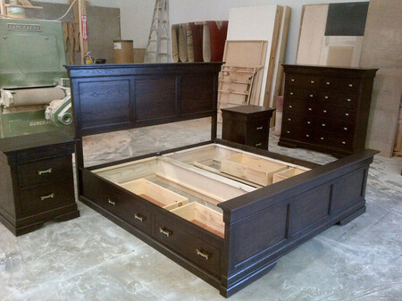 Custom Solid Wood Ash King Platform Bed with Drawer Storage and Expresso Finish
