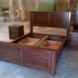 Solid Wood Walnut Queen Platform Bed with Storage Drawers and Clear Finish