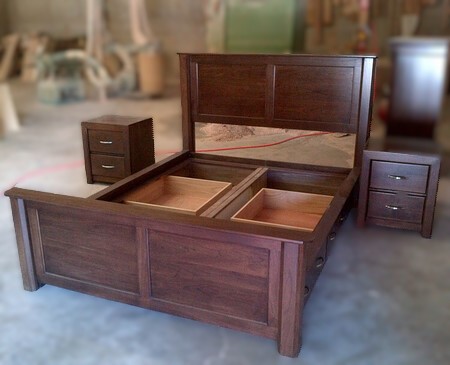 Solid Wood Walnut Queen Platform Bed with Storage Drawers and Clear Finish