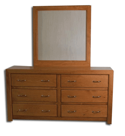 Solid Wood Pine Long Dresser And Mirror