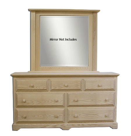 Solid Wood Ash 7 Drawer Long Dresser with mirror