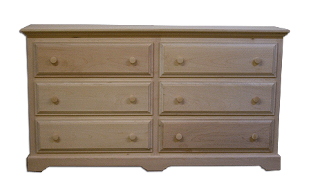 Solid Wood Maple 6 Drawer Long Dresser