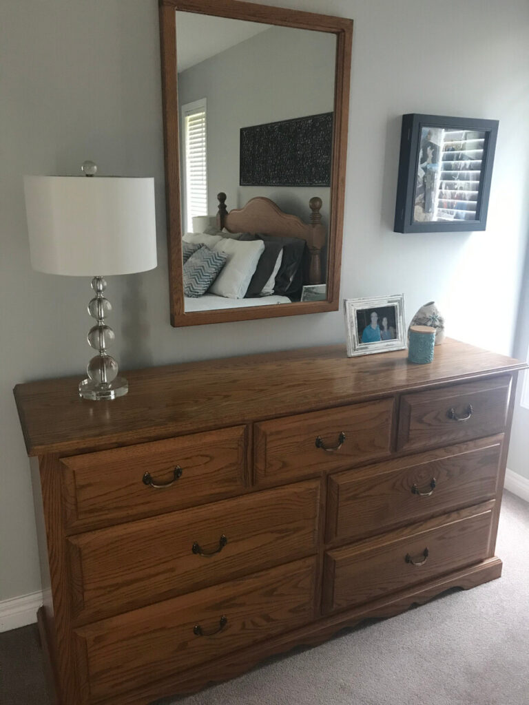 Refinished Solid Oak Dresser And Mirror