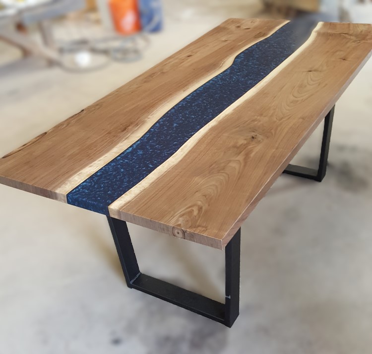 Solid Wood Walnut Live Edge Dining Table with Epoxy Pour River